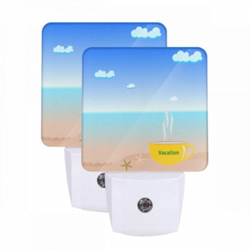 Night Light Set Of 2, A Cup Of Coffee With A Beach Scene In The Background. -Acrylic Night Light Shop 101198dd1dace678abd9aad6e8bc8a2d475f6843