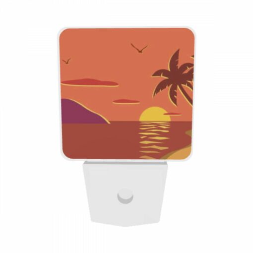 Night Light Set Of 2, A Sunset With A Palm Tree And Birds In The Sky. -Acrylic Night Light Shop 111e7528251f0176517d6c429729f137128b52a3