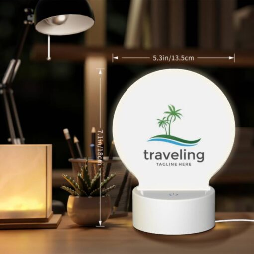Round Acrylic Night Light, A Logo For Traveling With A Palm Tree In The Background. -Acrylic Night Light Shop 11d580da1282dc72cccab767e0102057dd8552e9
