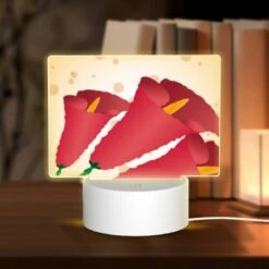 Rectangular Acrylic Night Light, A Red Flower With Green Leaves.
