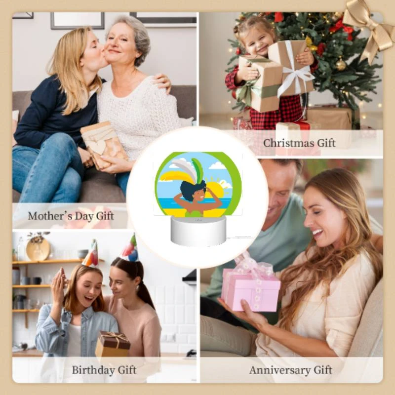 Rectangular Acrylic Night Light, A woman wearing a grass skirt and a sun hat is standing on a beach. Rectangular Acrylic Night Light, A Woman Wearing A Grass Skirt And A Sun Hat Is Standing On A Beach. -Acrylic Night Light Shop 12000ffa712bb3831d1eb8ee085d0f206bcf98bf