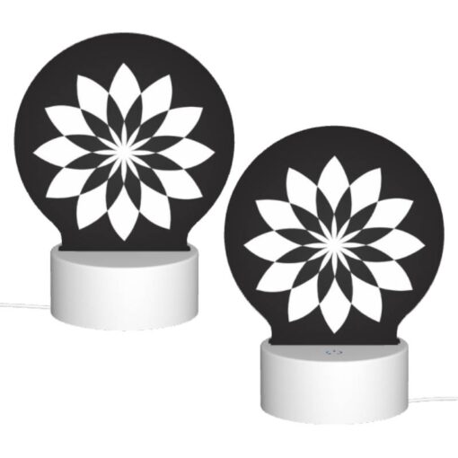 Round Acrylic Night Light, A Black And White Flower Design. -Acrylic Night Light Shop 121d186ea57c6a97ccf605e11bea219db679e121