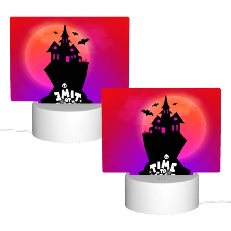 Rectangular Acrylic Night Light, A black and white image of a haunted house with a pink roof and a moon in the background. Rectangular Acrylic Night Light, A Black And White Image Of A Haunted House With A Pink Roof And A Moon In The Background. -Acrylic Night Light Shop 124ef9ad10432410897e96426951ba709275f5b1