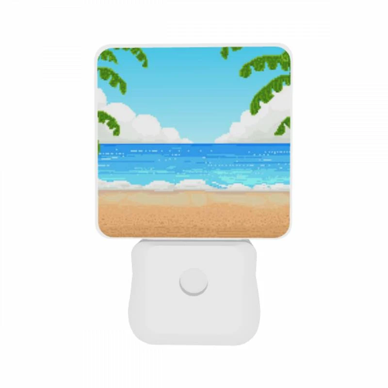 Night Light Set of 2, A cartoon beach scene with a blue ocean and palm trees. Night Light Set Of 2, A Cartoon Beach Scene With A Blue Ocean And Palm Trees. -Acrylic Night Light Shop 12848c04543e94f07d2b33e0009ccded99d5c18a