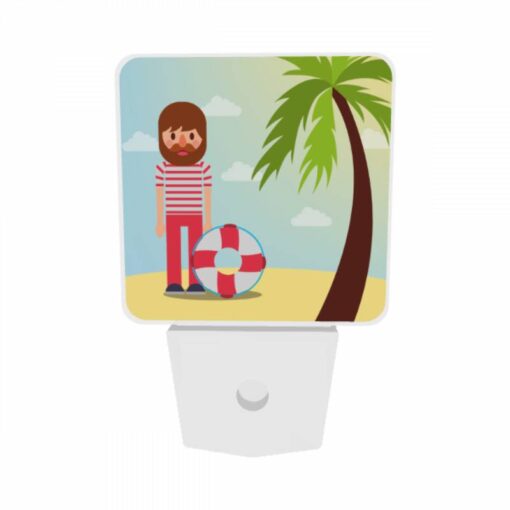 Night Light Set Of 2, A Man With A Beard And Mustache Is Standing On A Beach With A Frisbee. -Acrylic Night Light Shop 12cda0ba604bf2a3bceb20b938008676be2a79f2