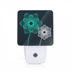 Night Light, Two Blue Flowers With Green Centers.