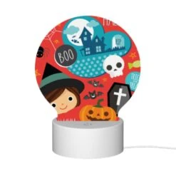Round Acrylic Night Light, A Halloween Themed Image With A Girl And Various Halloween Symbols. -Acrylic Night Light Shop 131aad867917794cf0ca56c42b2373f6a9c2fd60