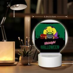 Round Acrylic Night Light, A Poster With A Witches Hat And A Cauldron With A Green Background. -Acrylic Night Light Shop 161c02f0ac922976bafef301f3709e399e8cc9b4