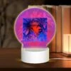 Round Acrylic Night Light, A Colorful Image Of Palm Trees With A Pink And Blue Background.