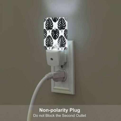Night Light Set Of 2, A Pattern Of Leaves On A Black And White Background. -Acrylic Night Light Shop 174d3e4f9c6a4ca631f49306677a3274fac288eb