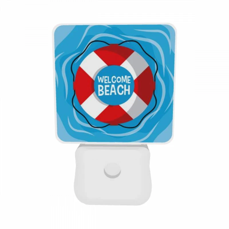 Night Light Set of 2, A red and white lifeboat with the words "Welcome Beach" written on it. Night Light Set Of 2, A Red And White Lifeboat With The Words "Welcome Beach" Written On It. -Acrylic Night Light Shop 1782b55c22cf769ae645759da02b67dda7ea83c9