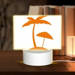 Rectangular Acrylic Night Light, A Picture Of A Palm Tree With A Beach Umbrella.