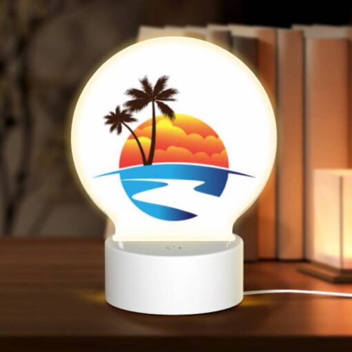Round Acrylic Night Light, A Sunset With A Beach And Palm Trees. -Acrylic Night Light Shop 1897c1ff8f7dfd33af1418855155d303de1d2c88