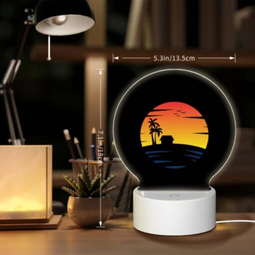 Round Acrylic Night Light, A Sunset With A House And A Palm Tree. -Acrylic Night Light Shop 192651e1f0bbc4fd48b627acc5ea3920655f0cdc