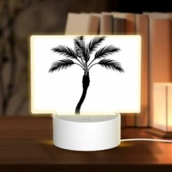 Rectangular Acrylic Night Light, A Black And White Drawing Of A Palm Tree.