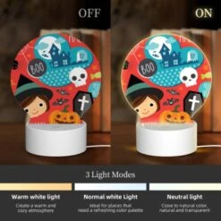 Round Acrylic Night Light, A Halloween Themed Image With A Girl And Various Halloween Symbols. -Acrylic Night Light Shop 1a0a942f7f877f3cba5607ad4da4b7cb7e9dd6da