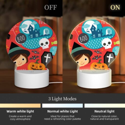 Round Acrylic Night Light, A Halloween Themed Image With A Girl And Various Halloween Symbols. -Acrylic Night Light Shop 1a0a942f7f877f3cba5607ad4da4b7cb7e9dd6da
