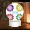Round Acrylic Night Light, A Set Of Six Colorful Flower Designs.