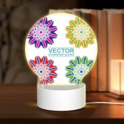 Round Acrylic Night Light, A Set Of Six Colorful Flower Designs.