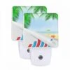 Night Light Set Of 2, A Graphic Of A Beach With A Palm Tree And A Starfish.