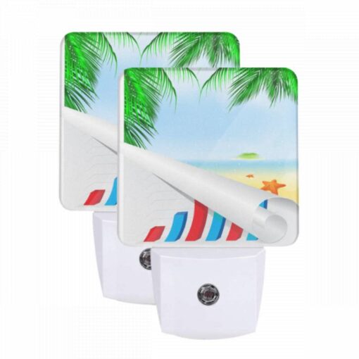 Night Light Set Of 2, A Graphic Of A Beach With A Palm Tree And A Starfish. -Acrylic Night Light Shop 1a6827b502a871ed8a9397a7be9e28a20ff5cb6b