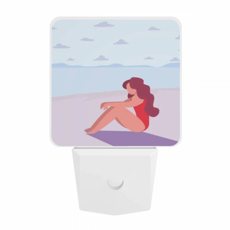 Night Light, A woman in a red bathing suit is sitting on the beach. Night Light, A Woman In A Red Bathing Suit Is Sitting On The Beach. -Acrylic Night Light Shop 1ac09f513fa59772a4f567d77c6608c5026de9c6