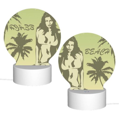 Round Acrylic Night Light, A Woman In A Bikini Is Standing On A Beach. -Acrylic Night Light Shop 1ae6d01d3a7b55b2360af6d6a47eaccf488fb1f0