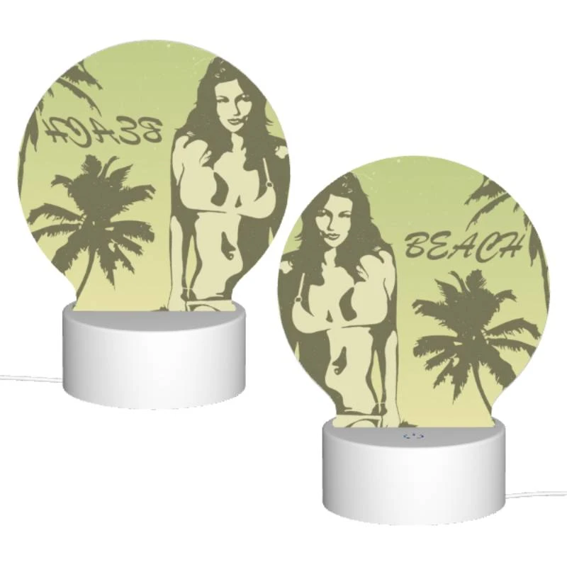 Round Acrylic Night Light, A woman in a bikini is standing on a beach. Round Acrylic Night Light, A Woman In A Bikini Is Standing On A Beach. -Acrylic Night Light Shop 1ae6d01d3a7b55b2360af6d6a47eaccf488fb1f0