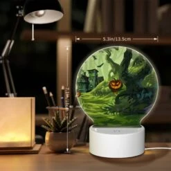 Round Acrylic Night Light, A Colorful Cartoon Scene Of A House With A Pumpkin On The Doorstep And A Tree With A Pumpkin On It. -Acrylic Night Light Shop 1b5858f38e39001b40ff4c3d159f5f8cff0379cb