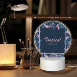 Round Acrylic Night Light, A Tropical Leaves Design With A Pink And Blue Color Scheme. -Acrylic Night Light Shop 1b835597744141b875aa58ecbbd0b0b36b22d5b7