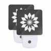 Night Light Set Of 2, A Black And White Flower Design.