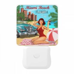 Night Light, A Woman In A Red Bathing Suit Sits On A Towel In Front Of A Vintage Car. -Acrylic Night Light Shop 1ce726d37d6f18502a723ab3701c5b454c47f97f