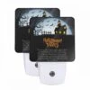 Night Light Set Of 2, A Halloween Treat Poster With A Spooky House And Bats.