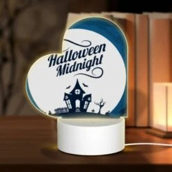 Love Acrylic Night Light, A Halloween Midnight Poster With A Haunted House And A Full Moon.