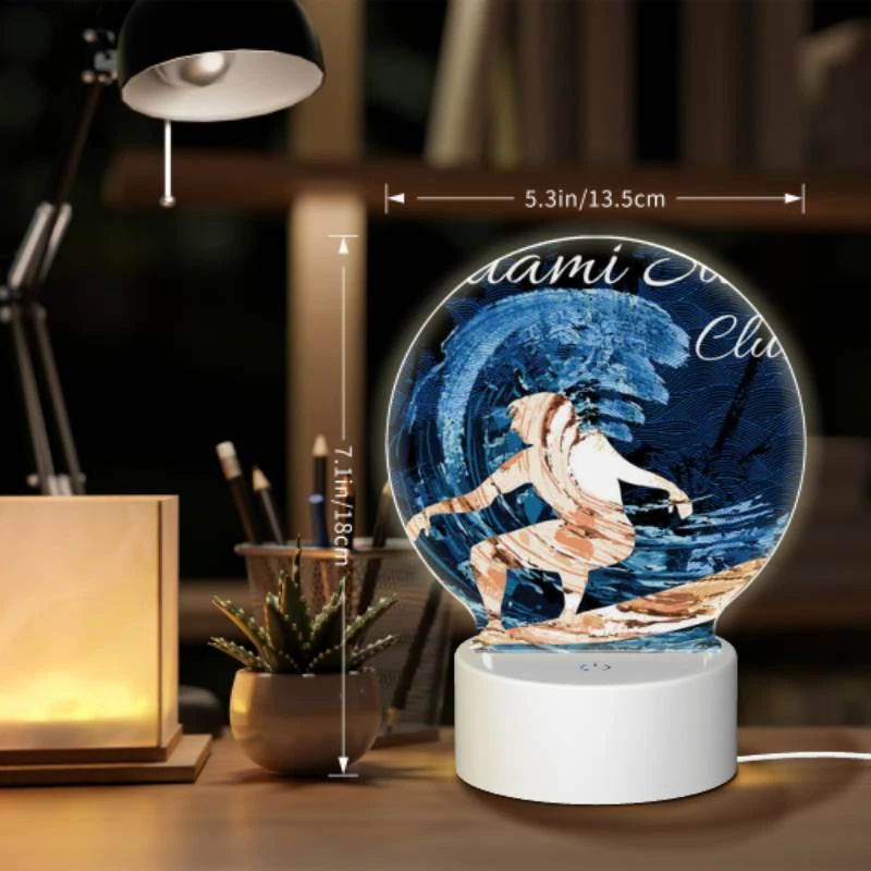 Round Acrylic Night Light, A surfer is riding a wave on a surfboard. Round Acrylic Night Light, A Surfer Is Riding A Wave On A Surfboard. -Acrylic Night Light Shop 1d9d5fe8655c72d9035de94f45e1e79d6a35b81d