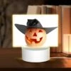 Rectangular Acrylic Night Light, A Pumpkin With A Black Hat On It.