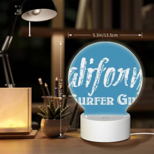 Round Acrylic Night Light, A Blue Sign That Says "California Surfer Girls.". -Acrylic Night Light Shop 1e823e24d06f799bab715c207744bd459a4390bd