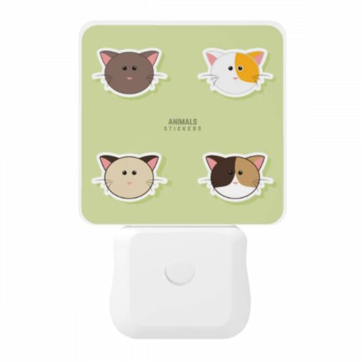 Night Light, Four Different Cat Stickers Are Shown On A Green Background. -Acrylic Night Light Shop 1e845e2b50902dec4dd0cf115612190584260e79