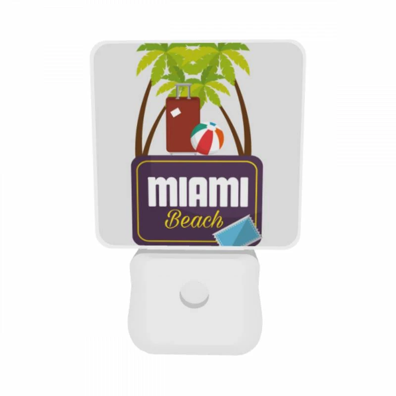 Night Light Set of 2, A sign for Miami Beach with a beach ball and a suitcase. Night Light Set Of 2, A Sign For Miami Beach With A Beach Ball And A Suitcase. -Acrylic Night Light Shop 1fc7e9ffc46d58caed371ef319fae7bc3f37c0f8