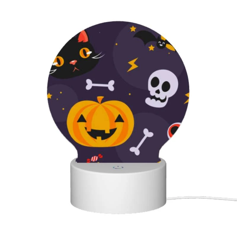 Round Acrylic Night Light, A black cat and a pumpkin are among the Halloween decorations. Round Acrylic Night Light, A Black Cat And A Pumpkin Are Among The Halloween Decorations. -Acrylic Night Light Shop 20aa35733ae0d3800831787b0f21d88dc016f8a3