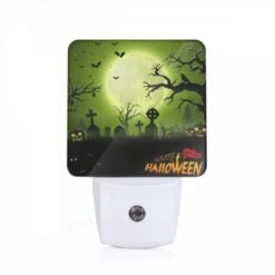 Night Light, A Halloween Scene With A Full Moon And A Bunch Of Gravestones.