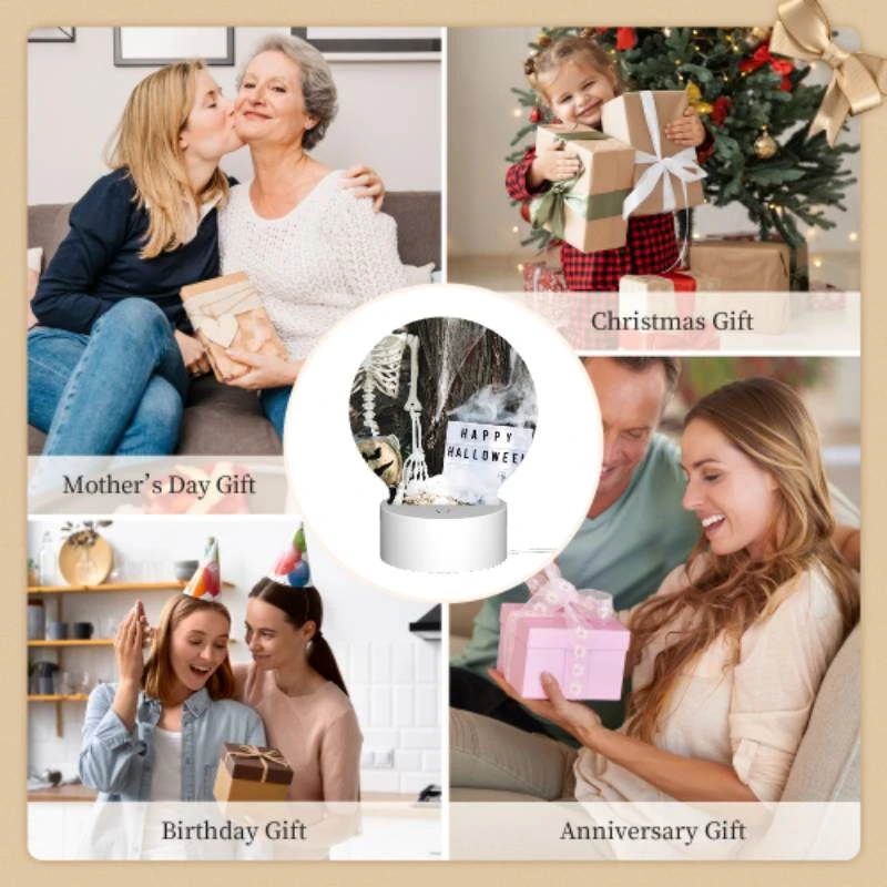 Round Acrylic Night Light, A skeleton and a pumpkin are placed next to a sign that reads "Happy Halloween." Round Acrylic Night Light, A Skeleton And A Pumpkin Are Placed Next To A Sign That Reads "Happy Halloween." -Acrylic Night Light Shop 20dcd166938bdfe6a780ab8f99eb76849848b8e0