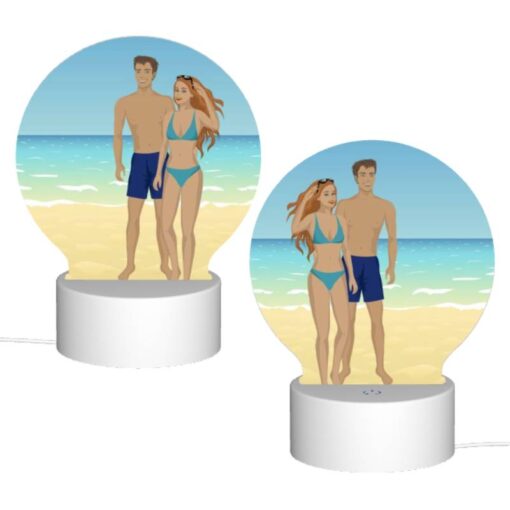 Round Acrylic Night Light, A Man And A Woman Are Walking On The Beach. -Acrylic Night Light Shop 212176ebd115060231dd13f743731c0cebf5163d