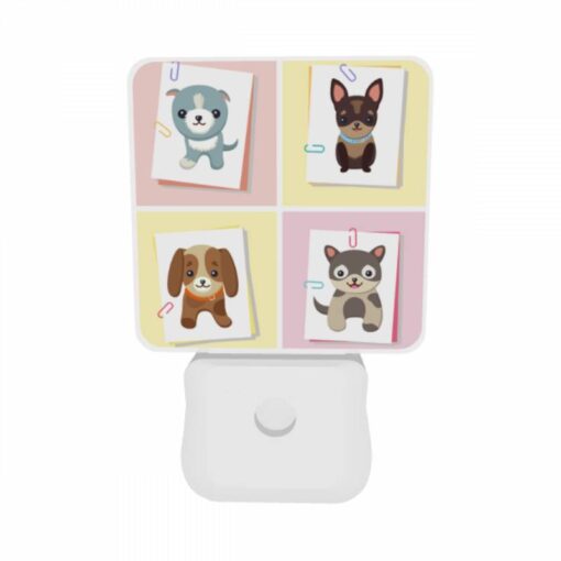 Night Light Set Of 2, Four Different Colored Dog Pictures Are On A Yellow Background. -Acrylic Night Light Shop 21582c54f0e5da225a73ecb40a5877dc0276d057