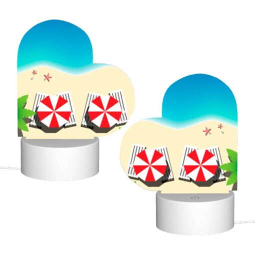 Love Acrylic Night Light, Two Red And White Striped Umbrellas On A Beach. -Acrylic Night Light Shop 21ea4fe1c5b72173231ae486e1bc866fbb59678c