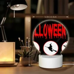 Round Acrylic Night Light, A Halloween Sign With Four Different Images Of Witches And Bats. -Acrylic Night Light Shop 220e13316fbe72aec6f818e5d2822f53e226da21