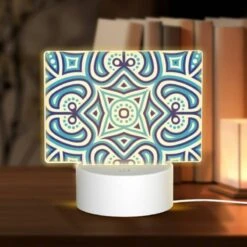 Rectangular Acrylic Night Light, A Blue And White Patterned Design.