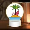 Round Acrylic Night Light, A Cartoon Image Of A Tropical Island With A Palm Tree