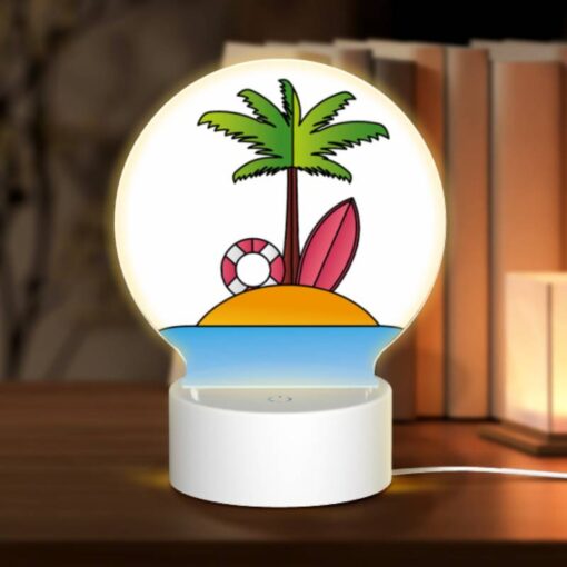 Round Acrylic Night Light, A Cartoon Image Of A Tropical Island With A Palm Tree -Acrylic Night Light Shop 22c6ecc845e3e8e2355fde92e3fba8324f289c0b
