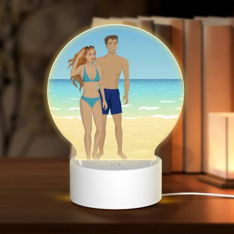 Round Acrylic Night Light, A man and a woman are walking on the beach. Round Acrylic Night Light, A Man And A Woman Are Walking On The Beach. -Acrylic Night Light Shop 22fd096af65cb94246d26f374af81b31faec1654